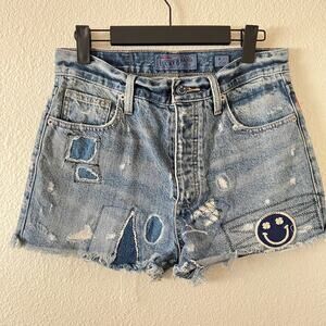 Lucky‎ Brand Womens Distressed A Line Vintage Shorts Sz 4/27 Visible Mending